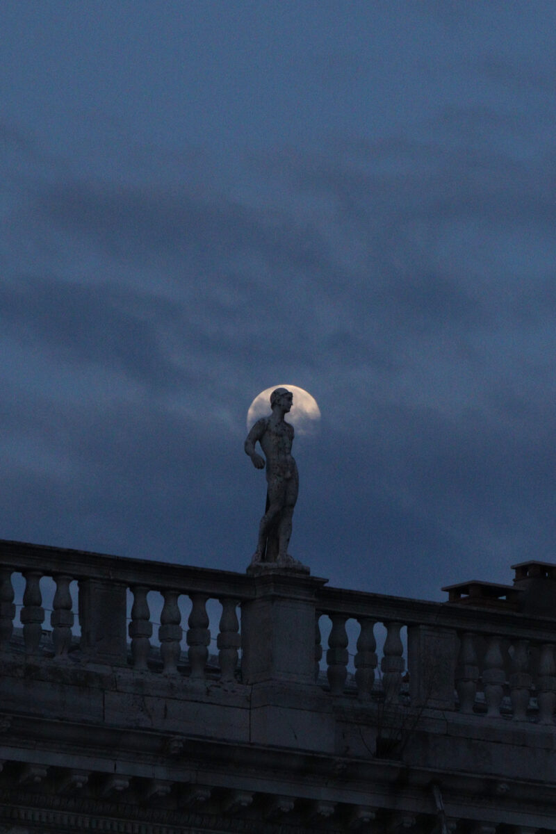 Venezia Venedig Piazza San Marco Markusplatz Vollmond Statue Morgens Blaue Stunde Dämmerung