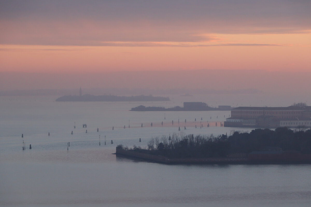 Venezia Venedig San Giorgio Maggiore Aussicht Lagune Inseln Sonnenuntergang Dämmerung Abendlicht