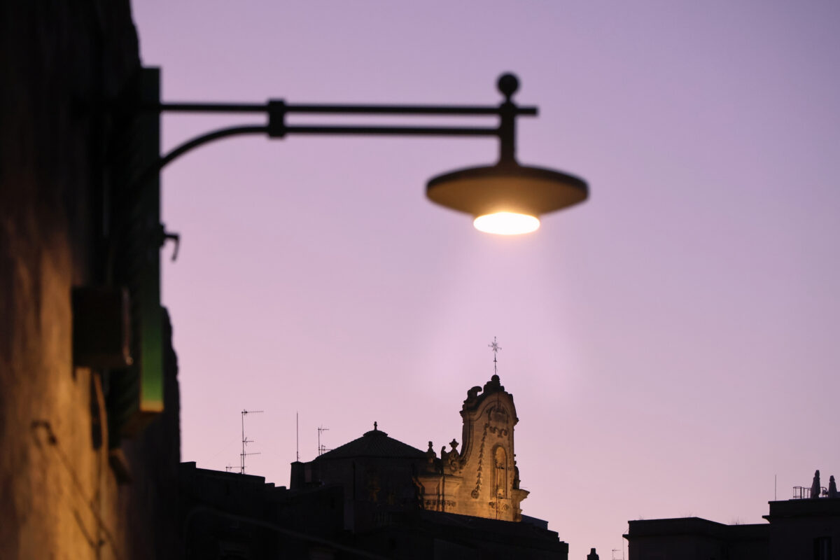 Sassi di Matera Straßenlaterne im Sonnenuntergang